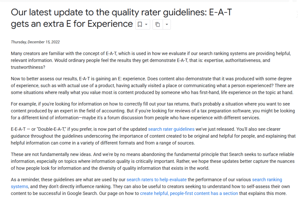 Google EEAT Guidelines – Experience Expertise Authority Trust